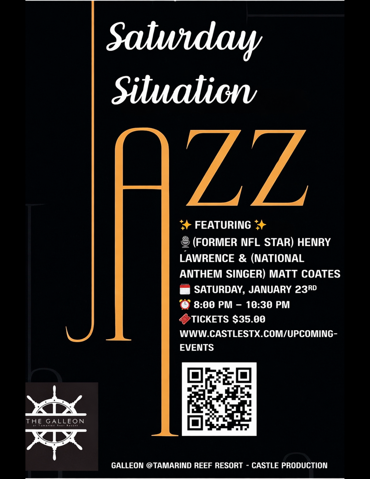 1/23/2026 - Saturday Situation Jazz featuring: (Former NFL Star) Henry Lawrence & (National Anthem Singer) Matt Coates