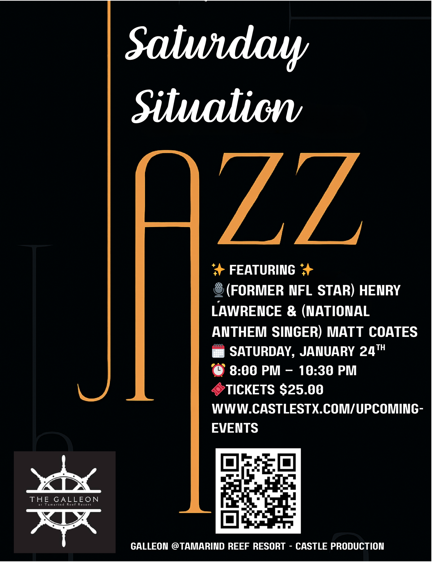 1/24/2026 - Saturday Situation Jazz featuring: (Former NFL Star) Henry Lawrence & (National Anthem Singer) Matt Coates